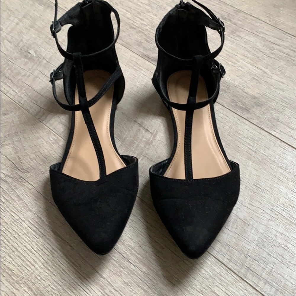 Black Strappy Pointed Toe Flats